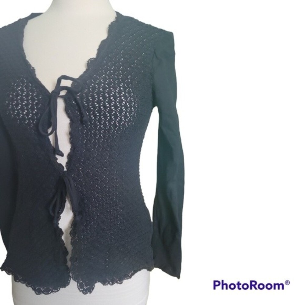 THENU-OZGROUP BLACK KNIT TIE FRONT CARDIGAN - M